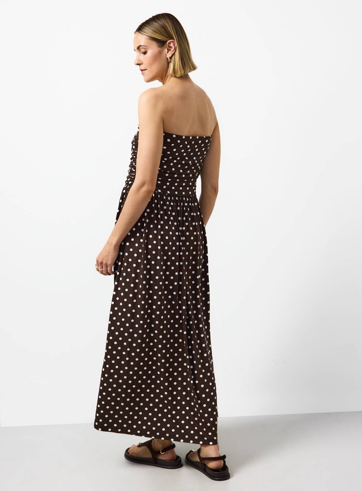 Dark Brown Polka Dot Print Bandeau Maxi Dress 18 - Image 4